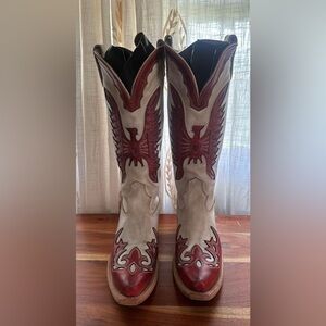 Freebird Red and White Heeled Boots